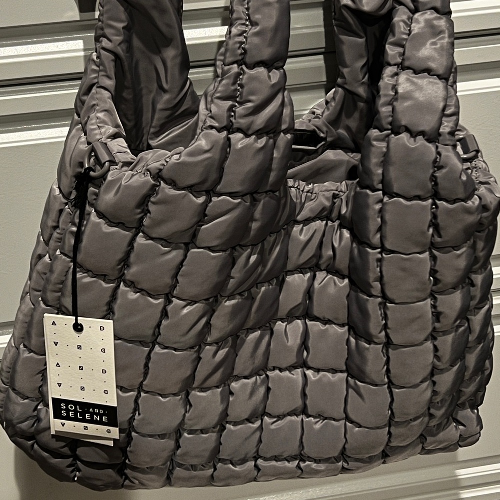 Sol & Selene Quilted Gray Puffer Tote Bag